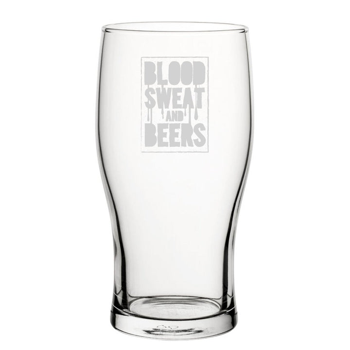 Blood, Sweat And Beers - Engraved Novelty Tulip Pint Glass