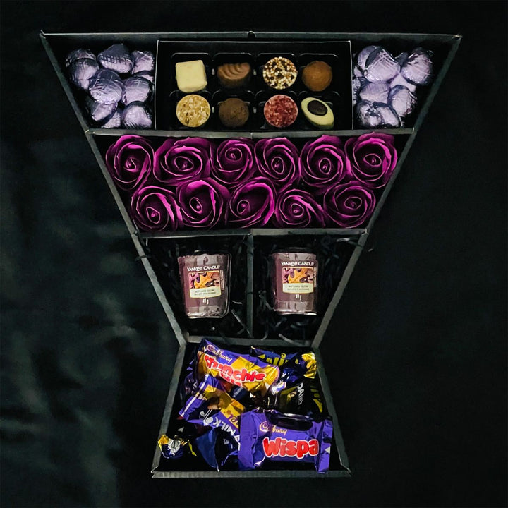Cadbury Heroes & Yankee Candle Signature Chocolate Bouquet With Purple Roses