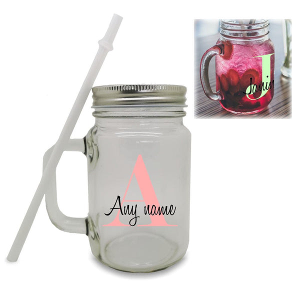 Colour Printed Mason Jar with Initial and Name Design