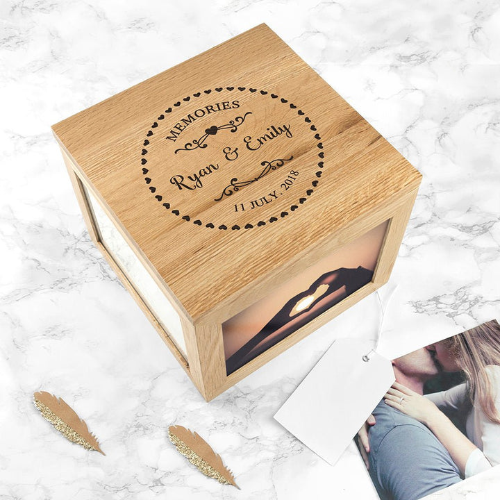 Couples' Oak Photo Keepsake Box with Heart Frame