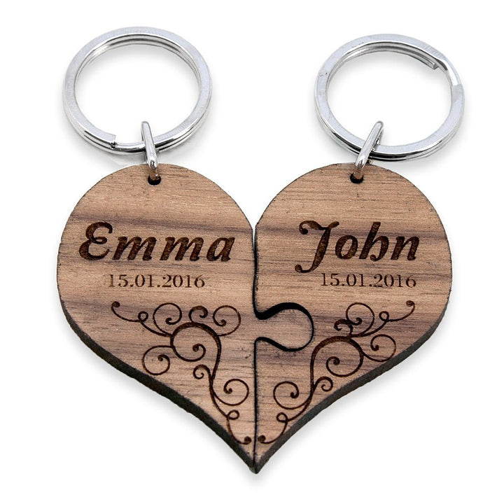 Couples' Romantic Joining Heart Keyring