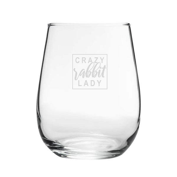 Crazy Rabbit Lady - Engraved Novelty Stemless Wine Gin Tumbler