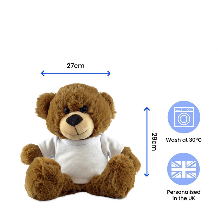 Dark Brown Teddy Bear Toy with T-shirt with Newborn Baby Design in Orange