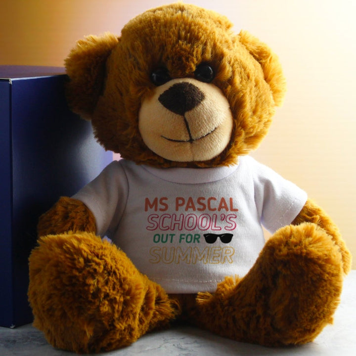 Dark Brown Teddy Bear with School's Out For Summer Design T-Shirt