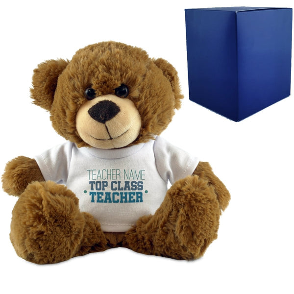 Dark Brown Teddy Bear with Top Class Teacher Design T-Shirt