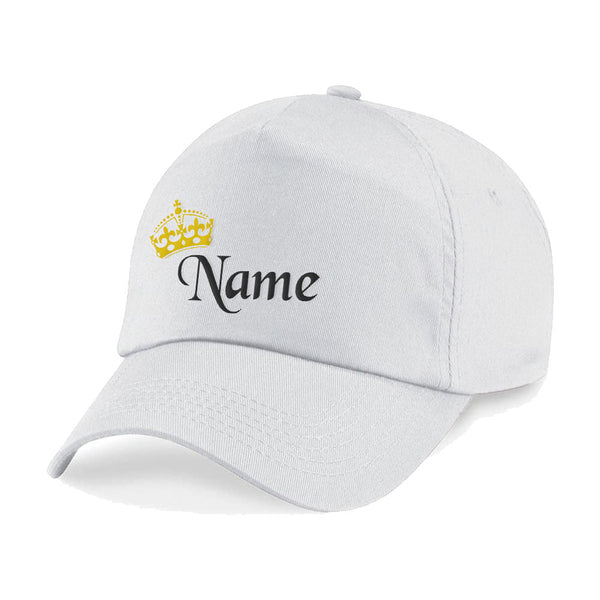 Embroidered Adults White Cap with Crown and Name Design