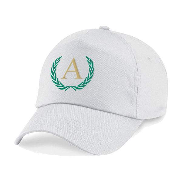 Embroidered Adults White Cap with Laurel Initial Design