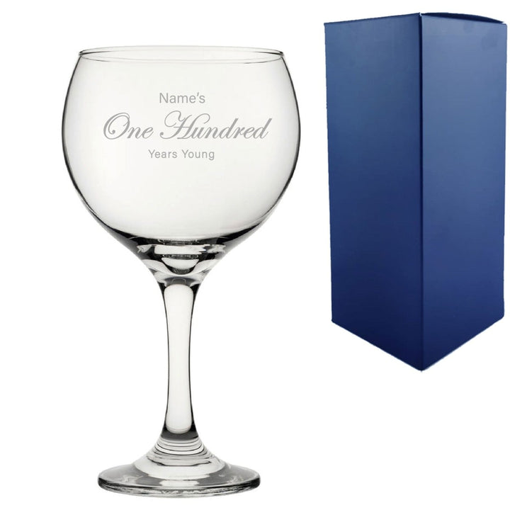 Engraved 100th Birthday Cubata Gin Glass, Years Young Curly Font