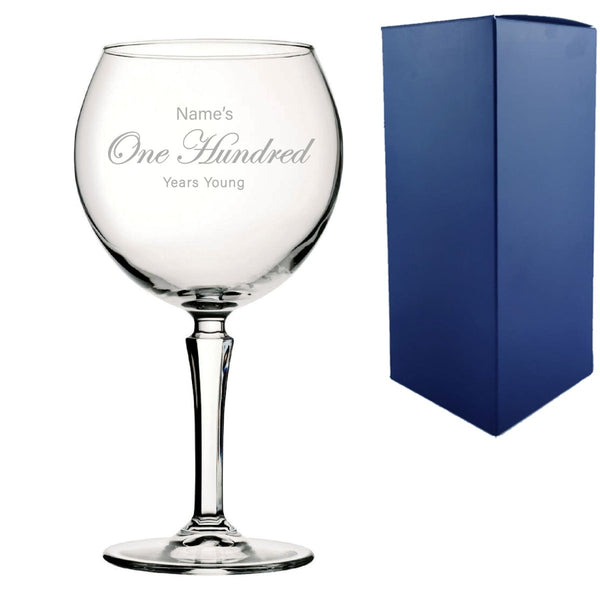 Engraved 100th Birthday Hudson Gin Glass, Years Young Curly Font
