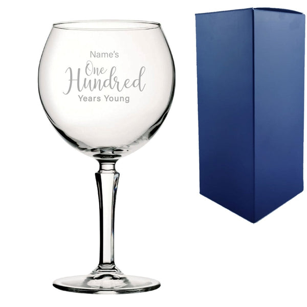 Engraved 100th Birthday Hudson Gin Glass Years Young Delicate Font