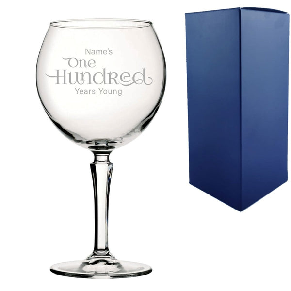 Engraved 100th Birthday Hudson Gin Glass Years Young Sweeping Font