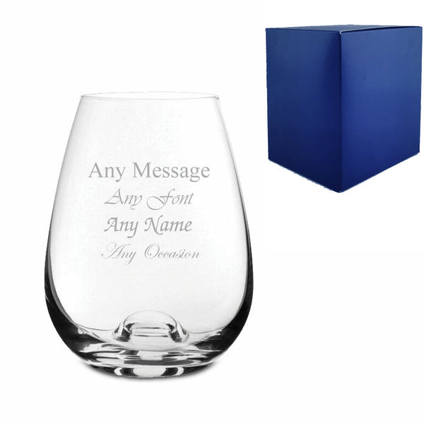 Engraved 11oz Dimple Base Stemless White Wine Glass