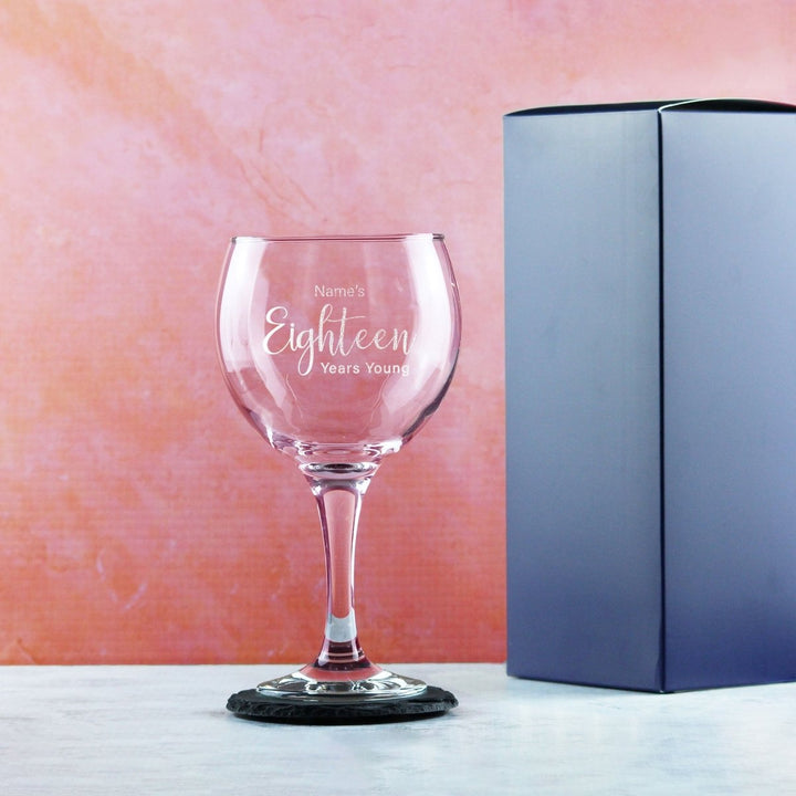 Engraved 18th Birthday Cubata Gin Glass, Years Young Delicate Font