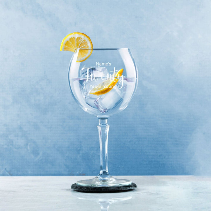 Engraved 20th Birthday Hudson Gin Glass, Years Young Delicate Font