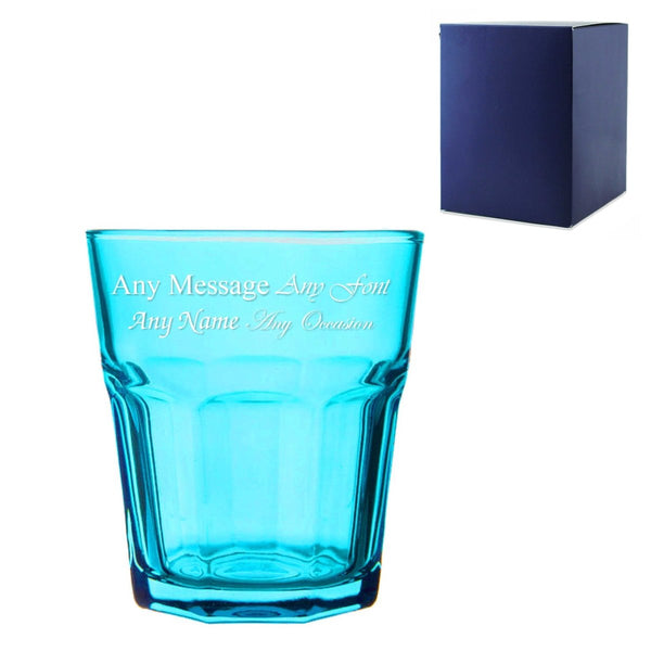 Engraved 305ml Blue Coloured Water Glass with Gift Box