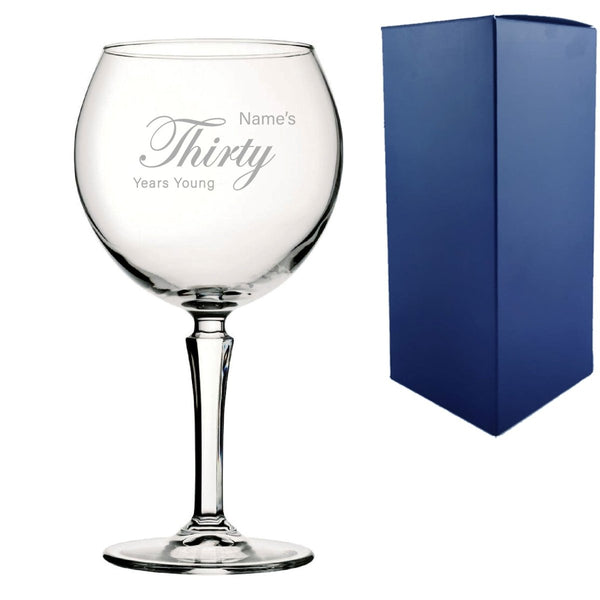 Engraved 30th Birthday Hudson Gin Glass, Years Young Curly Font