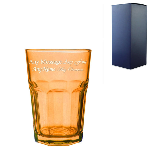 Engraved 365ml Orange Coloured Highball Glass with Gift Box