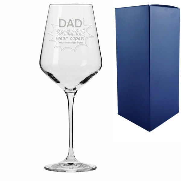 Engraved 390ml Infinity Wine Glass with Superhero Dad design