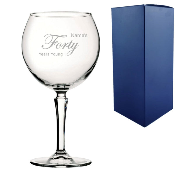 Engraved 40th Birthday Hudson Gin Glass, Years Young Curly Font