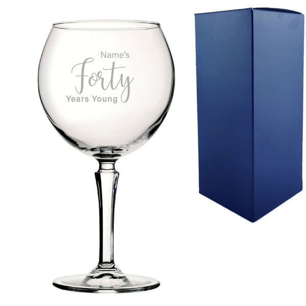 Engraved 40th Birthday Hudson Gin Glass, Years Young Delicate Font
