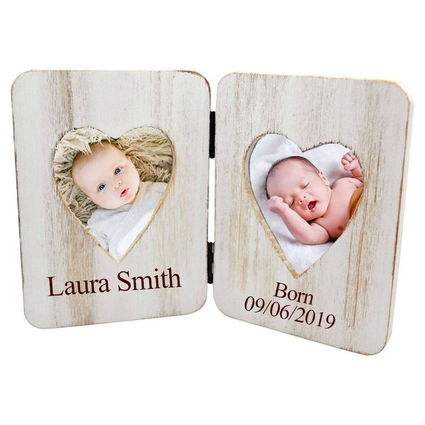 Engraved 4x6 Double White Wood Picture Frame