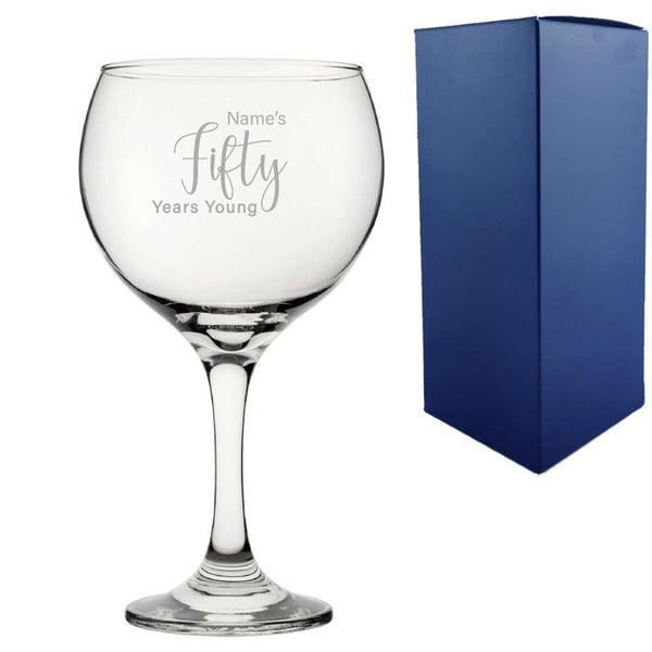 Engraved 50th Birthday Cubata Gin Glass, Years Young Delicate Font