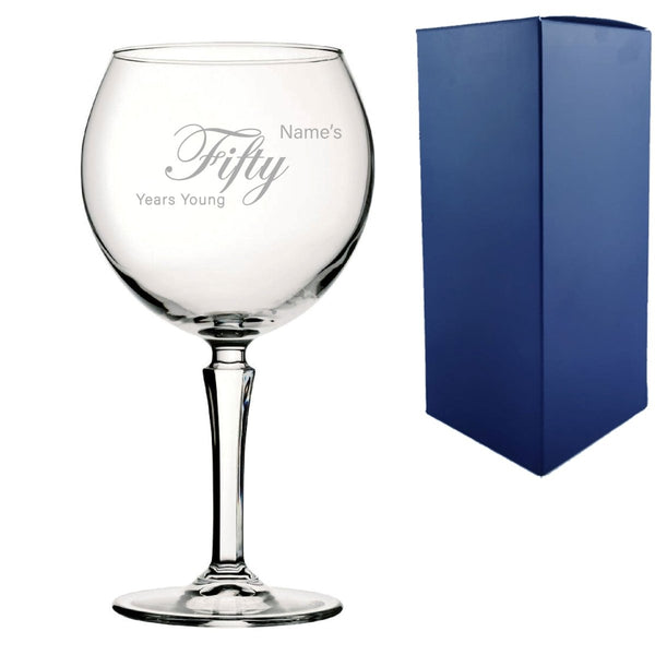 Engraved 50th Birthday Hudson Gin Glass, Years Young Curly Font