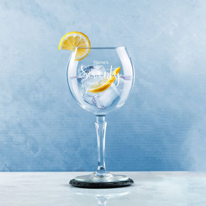 Engraved 70th Birthday Hudson Gin Glass, Years Young Delicate Font