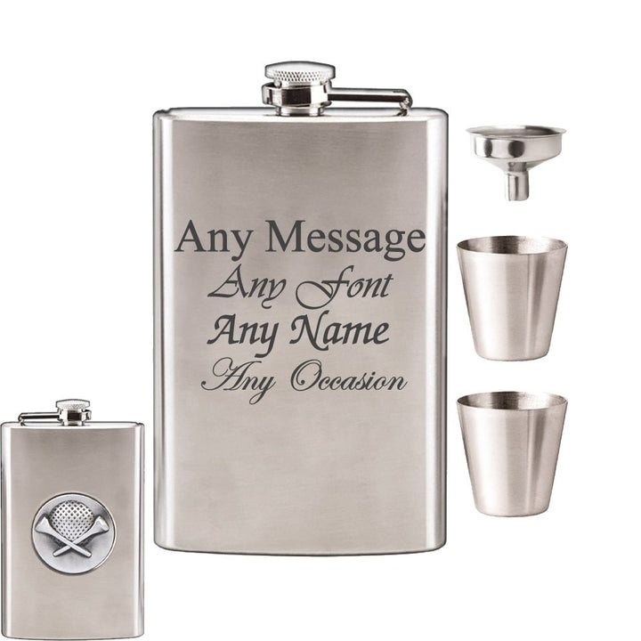 Engraved 8oz Golf Hip Flask with Funnel and Cups