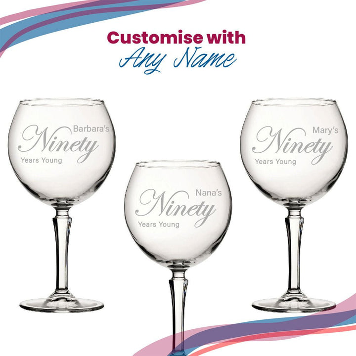 Engraved 90th Birthday Hudson Gin Glass, Years Young Curly Font