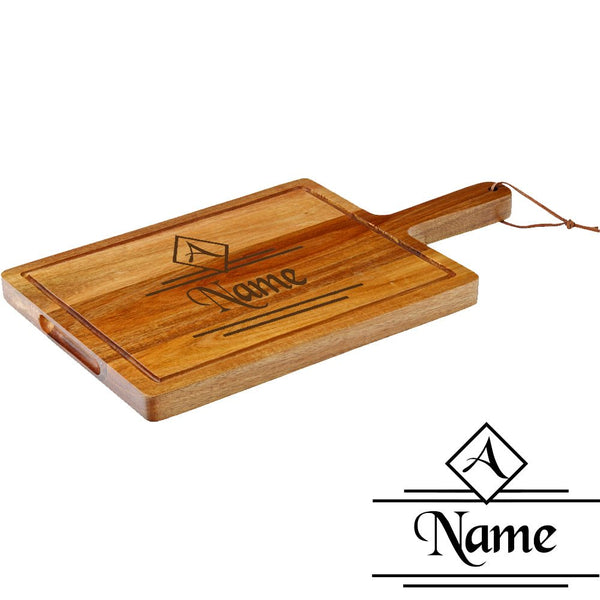 Engraved Acacia Wood Cheeseboard with Name and Initial Design