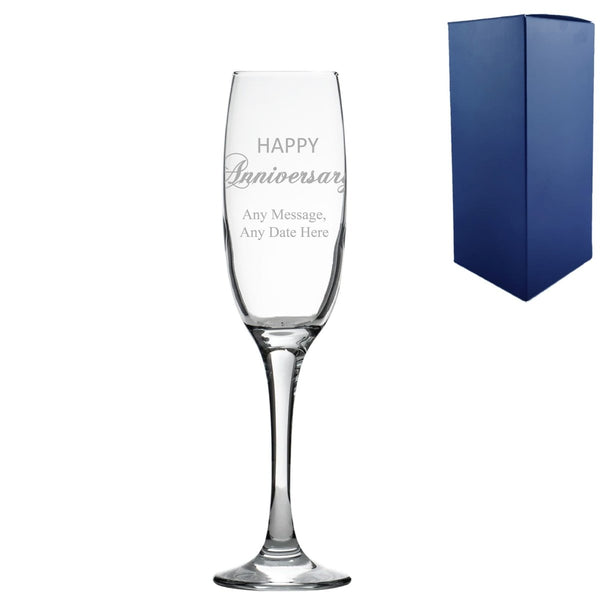 Engraved Anniversary champagne flute, Gift Boxed