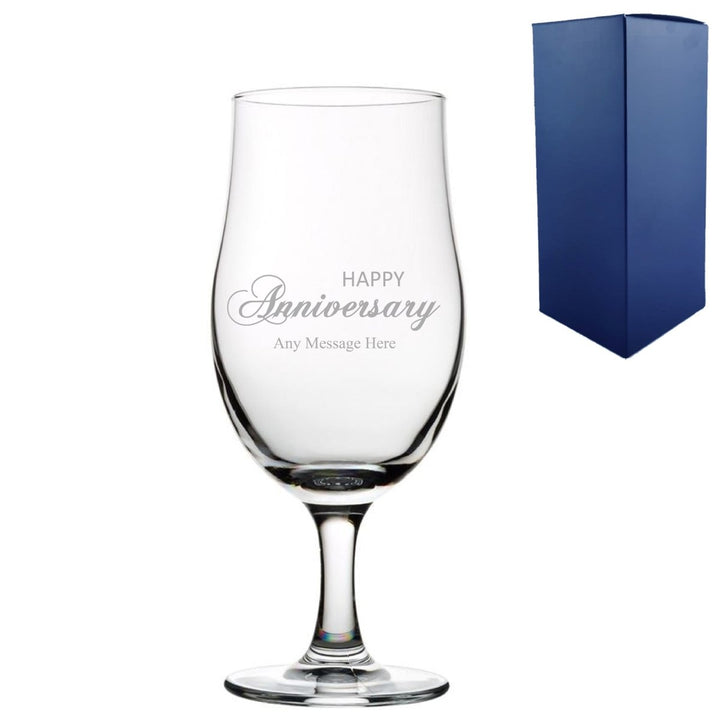 Engraved Anniversary Draft Stemmed Beer Glass, Gift Boxed