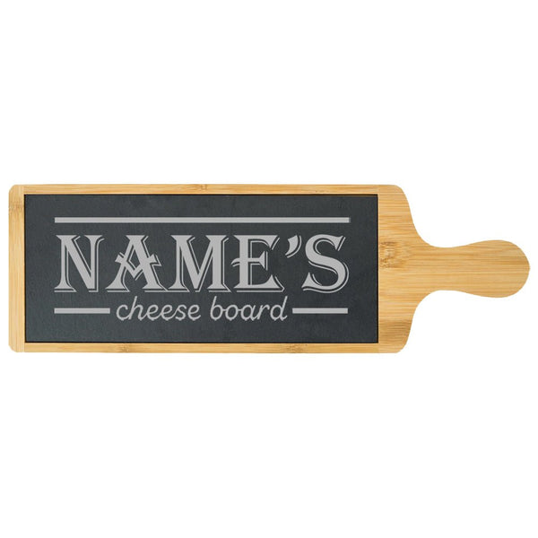 Engraved Bamboo and Slate Cheeseboard with Name's Cheeseboard with Border Design