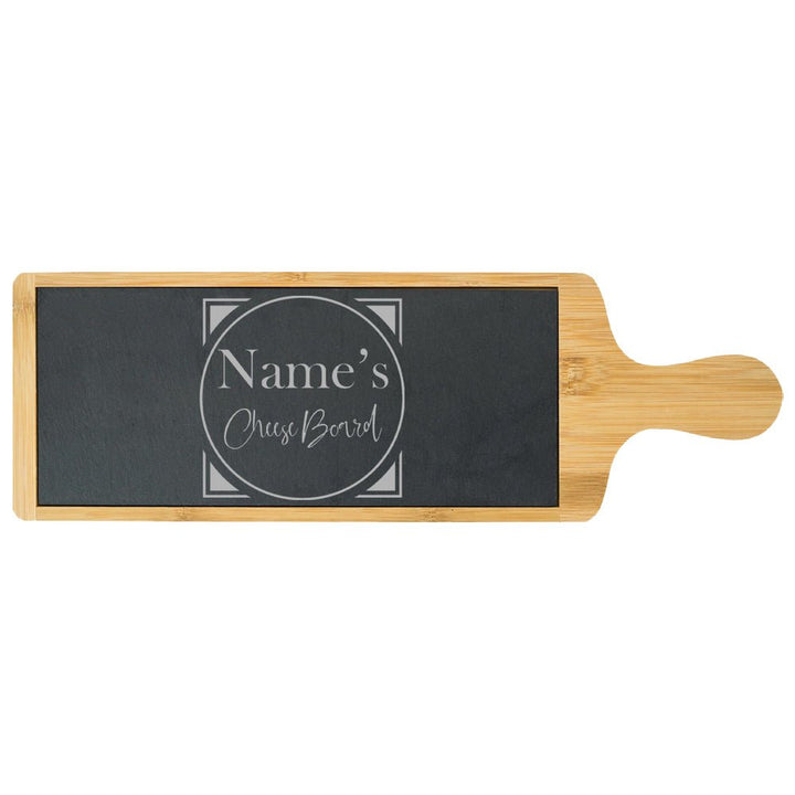 Engraved Bamboo and Slate Cheeseboard with Name's Cheeseboard with Circle Design