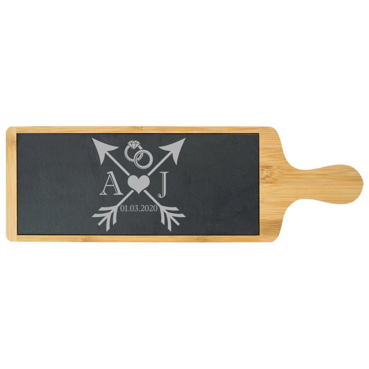 Engraved Bamboo and Slate Cheeseboard with Wedding Design