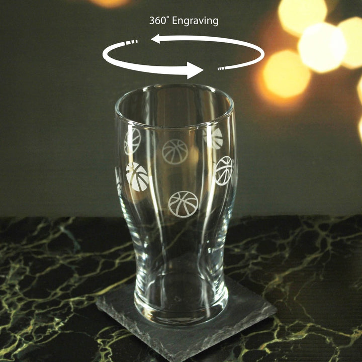 Engraved Basketball Pattern Pint Glass Set of 4, 20oz Tulip Glasses