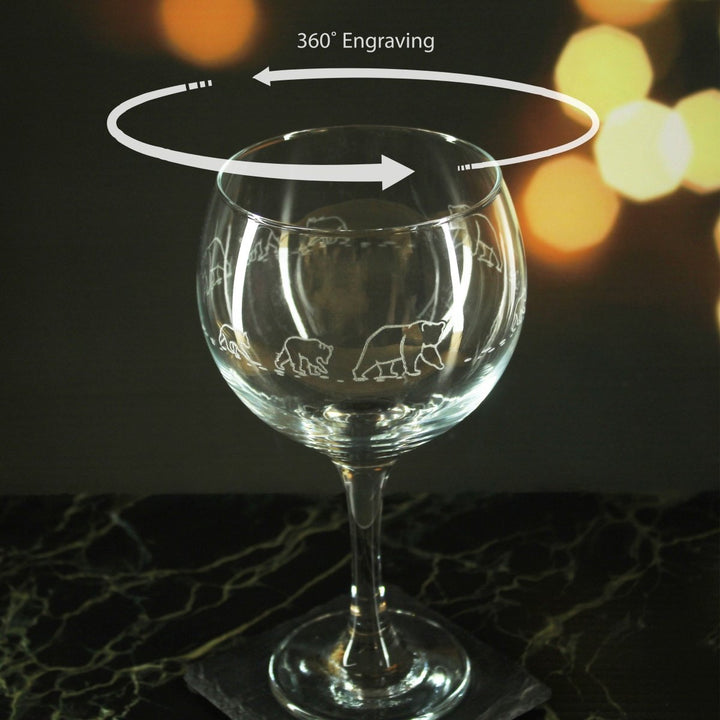 Engraved Bear Pattern Gin Balloon Set of 4 22.5oz Glasses