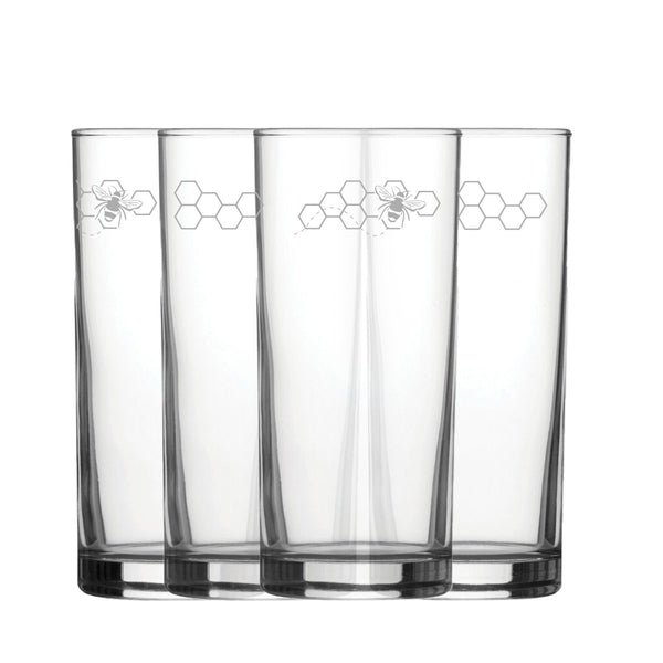 Engraved Bees Set of 4 Patterned Hiball 12oz Glasses