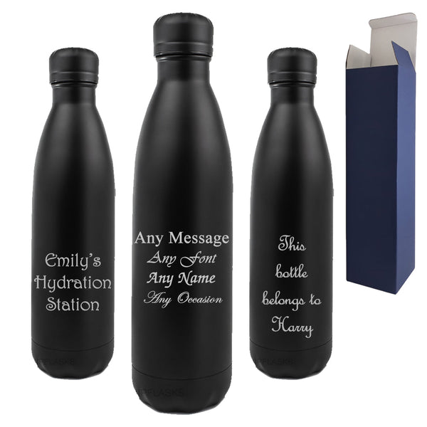 Engraved Black 500ml Thermal Bottle, Personalise with Any Message or Name