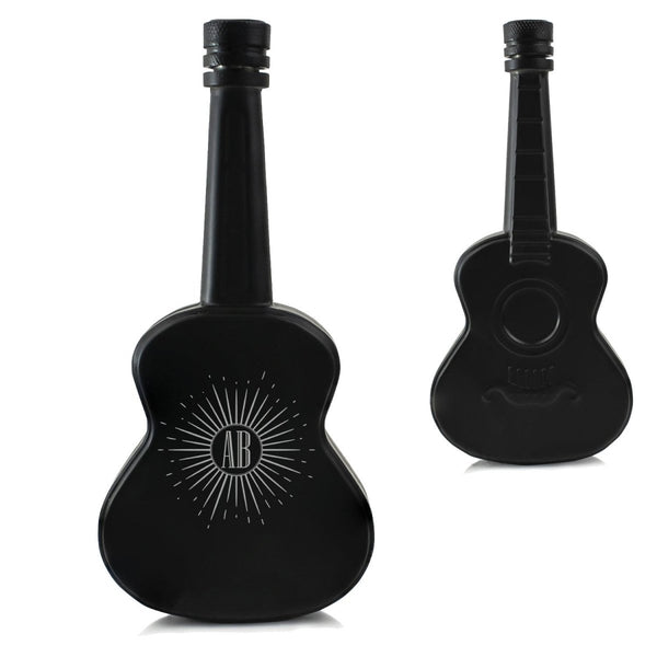 Engraved Black 5oz Guitar Hip Flask with Sunburst Design