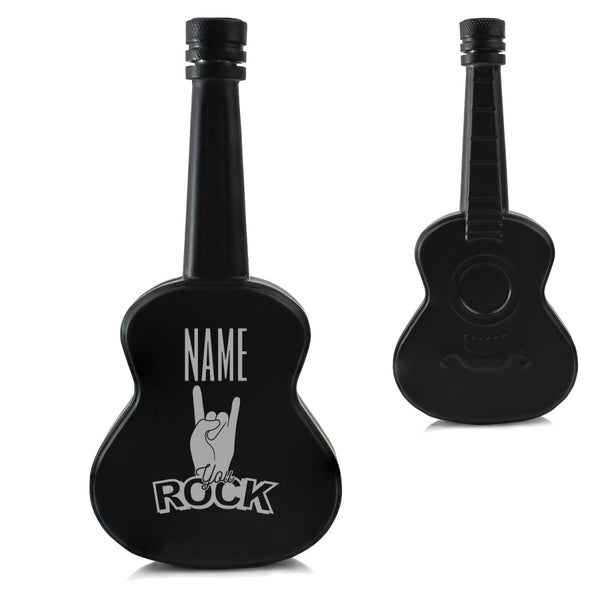 Engraved Black 5oz Guitar Hip Flask with You Rock Design