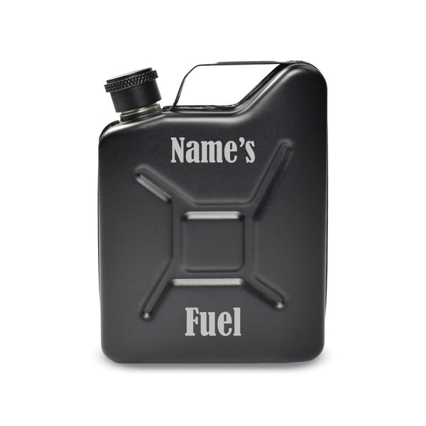 Engraved Black Jerry Can Hip Flask with Fuel Design