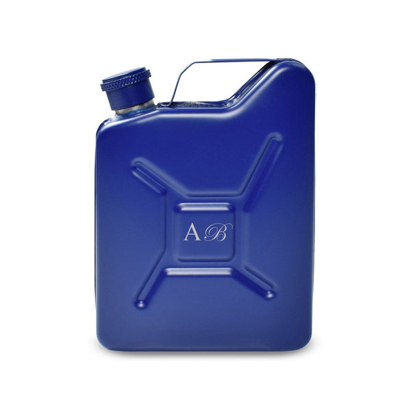 Engraved Blue Jerry Can Hip Flask with Initials