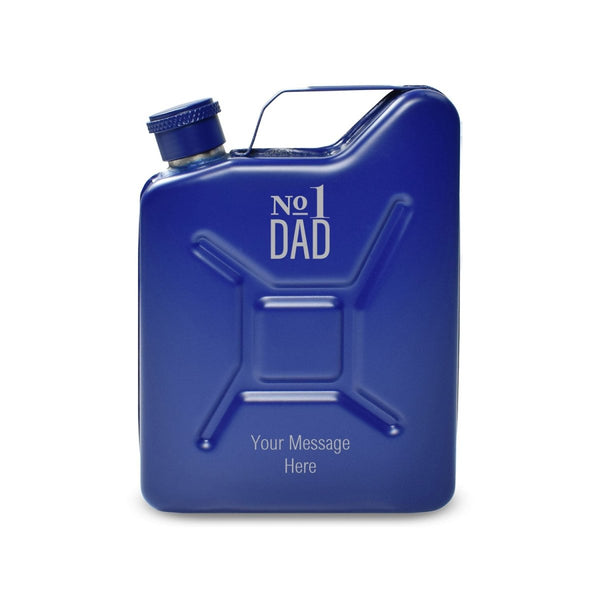 Engraved Blue Jerry Can Hip Flask with No.1 Dad Design