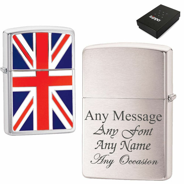 Engraved Brushed Chrome Union Jack Zippo, Official Zippo lighter