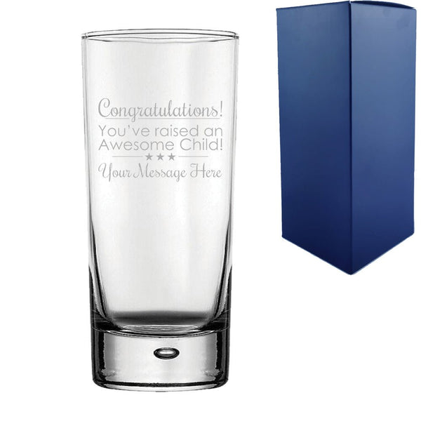 Engraved Bubble Hiball Glass with Congratulations! You raised an Awesome Child design