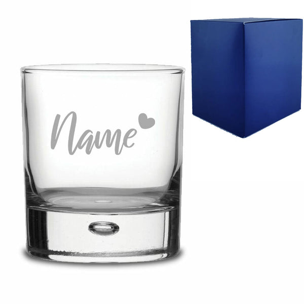 Engraved Bubble Whisky Glass Tumbler with Name and Heart Design