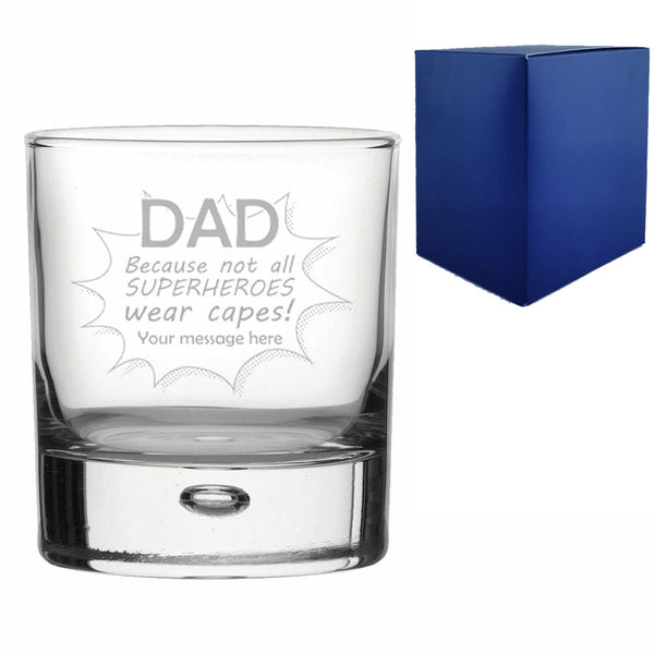 Engraved Bubble Whisky Glass with Superhero Dad design