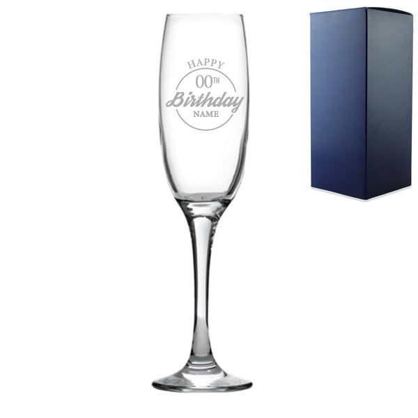 Engraved Champagne Flute Happy 20th, 30th, 40th, 50th ... Birthday Circle